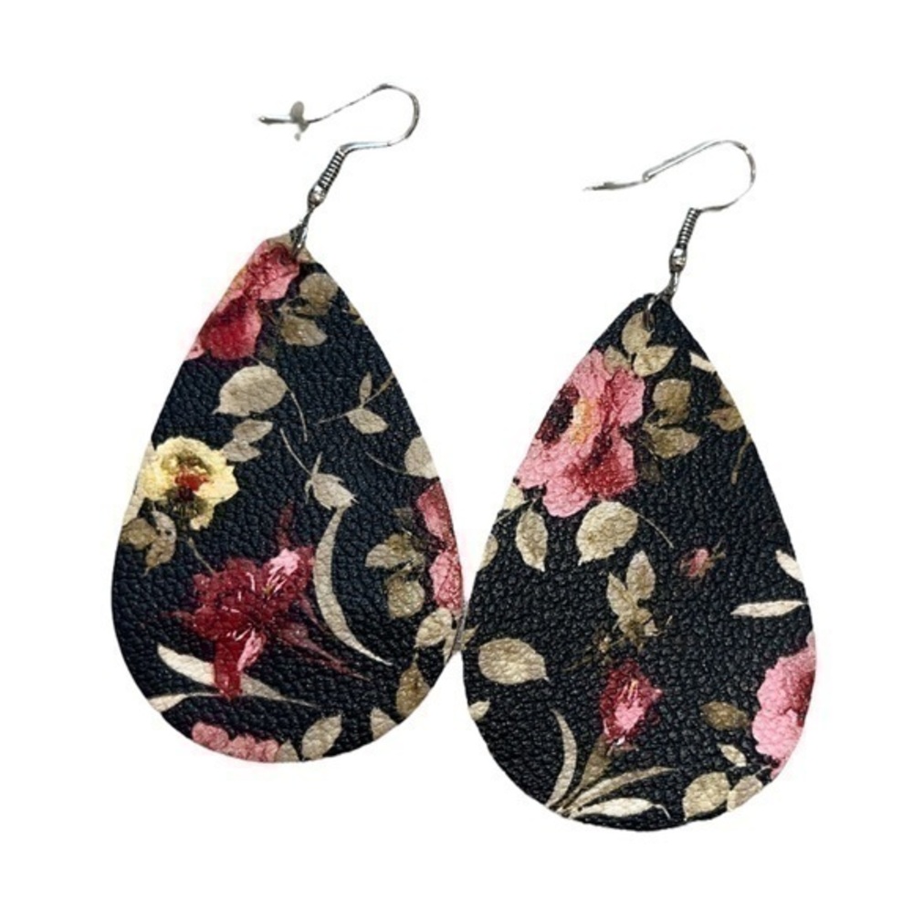 Leather floral earrings